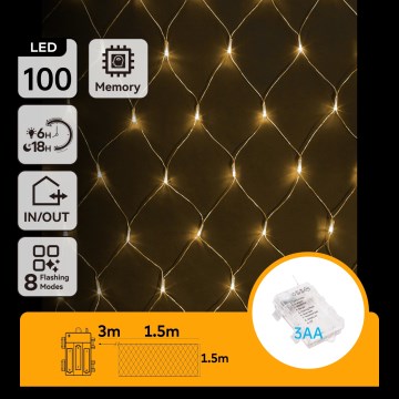 Aigostar - Guirnalda navideña LED para exteriores 100xLED/8 funciones/3xAA 4,5x1,5m IP44 blanco cálido