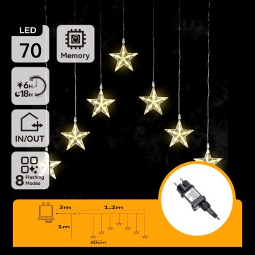 Aigostar - Guirnalda navideña LED para exteriores, 70 LEDs, 230 V, 1,2 x 1 m, IP44, blanco cálido, estrellas