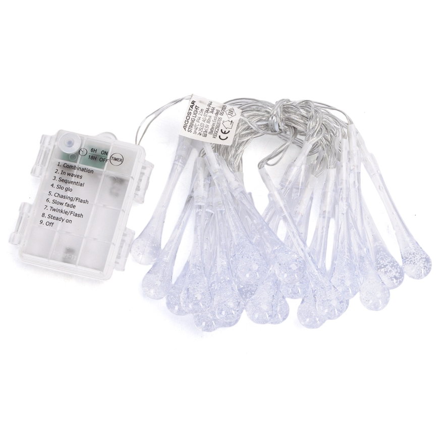 Aigostar - Guirnalda LED navideña para exteriores 25xLED/8 funciones 3xAA 2,5m IP44 multicolor gotas