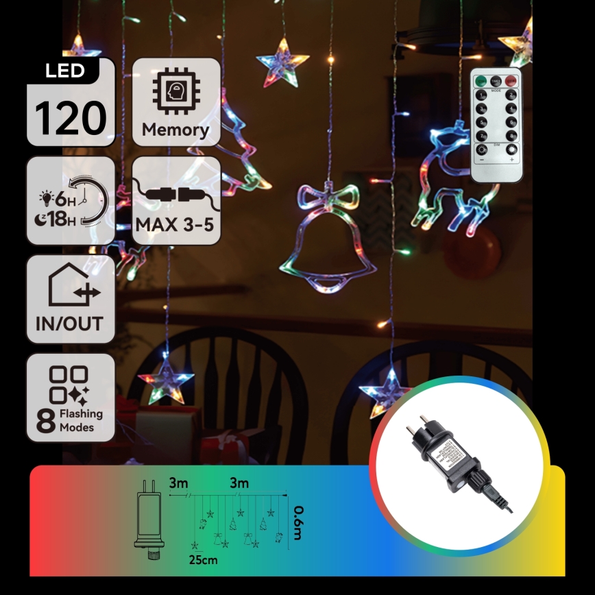 Aigostar - Guirnalda navideña LED RGBY para exteriores, 120 LEDs, 8 funciones, 3x0,6 m, IP44, multicolor + control remoto