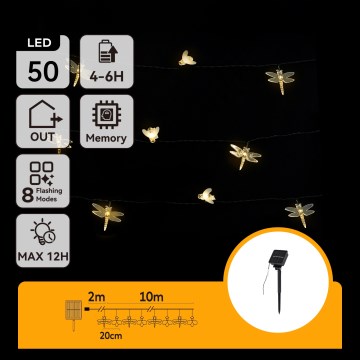 Aigostar - Guirnalda solar decorativa LED, 50 LEDs, 8 funciones, 10 m, 800 mAh, IP65, blanco cálido