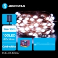 Aigostar - Guirnalda solar LED 100 LEDs / 8 funciones, 12 m, IP65, 800 mAh, blanco frío