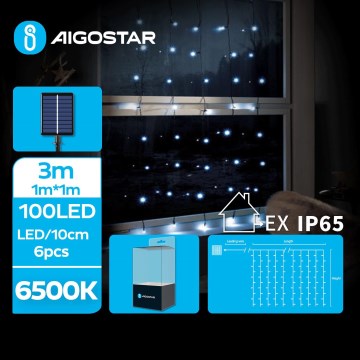 Aigostar - Guirnalda solar LED 100xLED/8 funciones 4x1m 800 mAh IP65 blanco frío