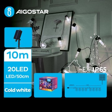 Aigostar - Guirnalda solar LED 20 LEDs / 8 funciones, 11,5 m, 1200 mAh, IP65, blanco frío