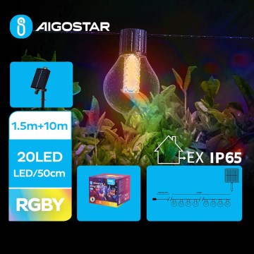 Aigostar - Guirnalda solar LED multicolor 20xLED, 8 funciones, 11,5 m, IP65
