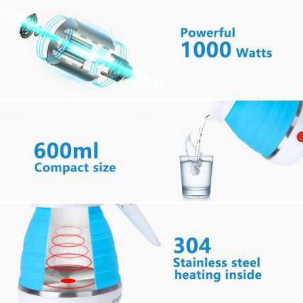 Aigostar - Hervidor de viaje 600ml 1000W/230V