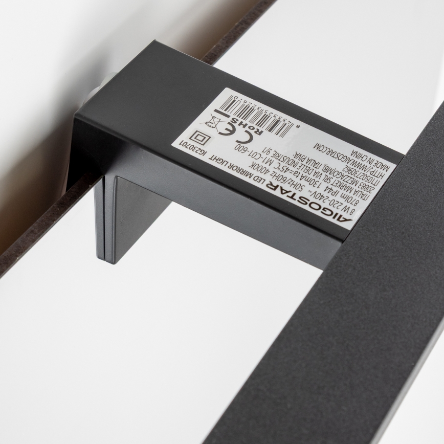 Aigostar - Iluminación LED para espejo de baño LED/8W/230V 4000K 40 cm IP44 negra