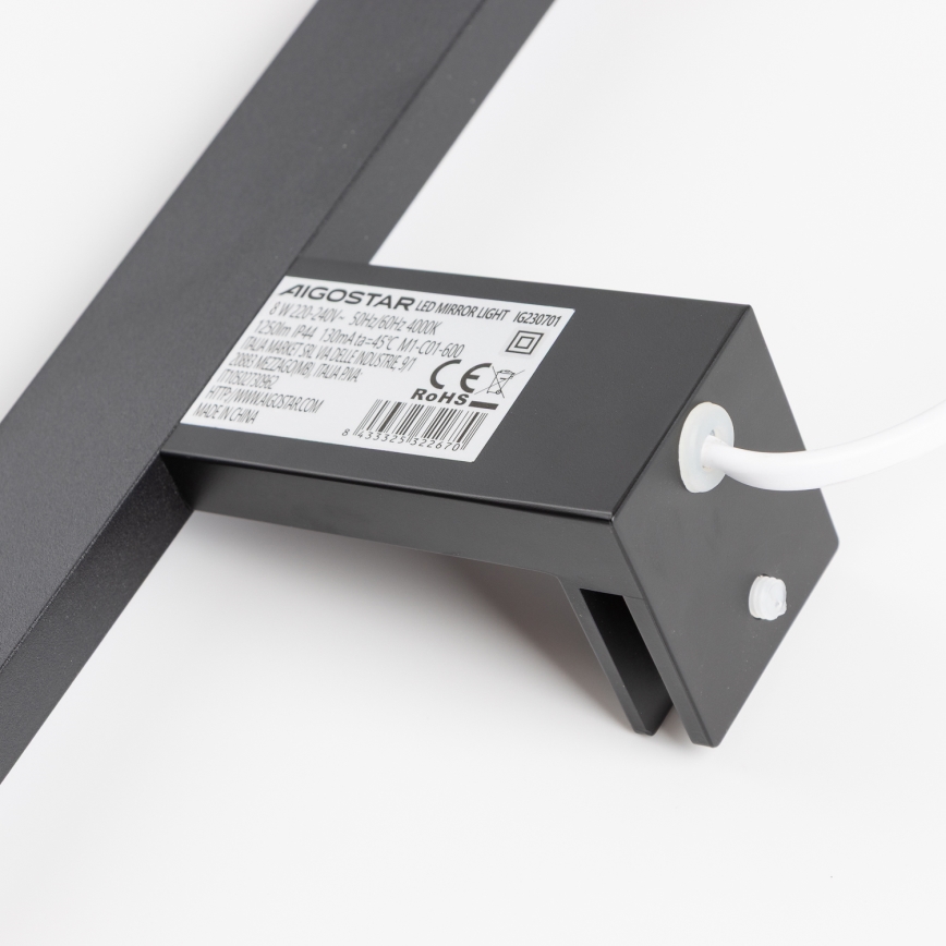 Aigostar - Iluminación LED para espejo de baño LED/8W/230V 4000K 40 cm IP44 negra