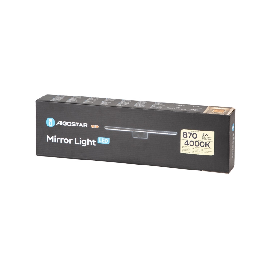 Aigostar - Iluminación LED para espejos de baño LED/8W/230V 4000K 40 cm IP44 negro