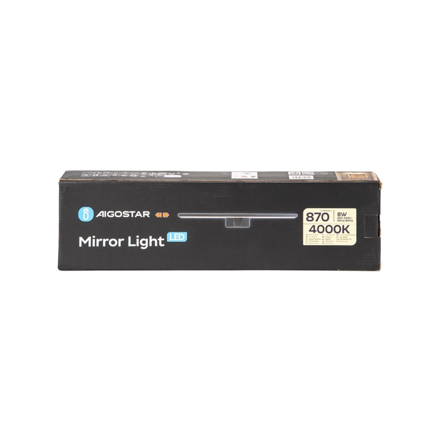 Aigostar - Iluminación LED para espejos de baño LED/8W/230V 4000K 40 cm IP44 negro