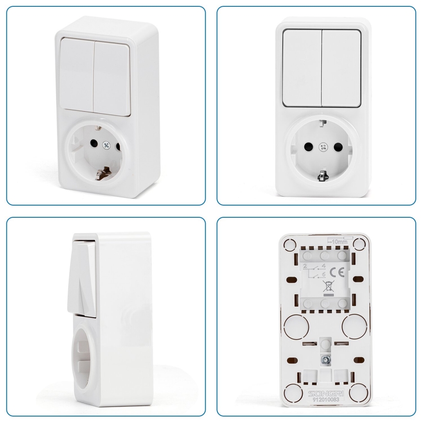 Aigostar - Interruptor doméstico 2P con enchufe 1x10A/250V SCHUKO
