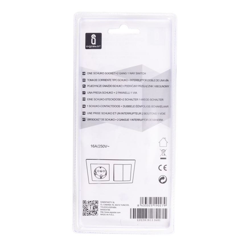 Aigostar - Interruptor doméstico con enchufe 1x16A/250V