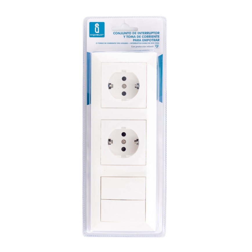 Aigostar - SET de 2 enchufes con interruptor 2x16A/250V SCHUKO