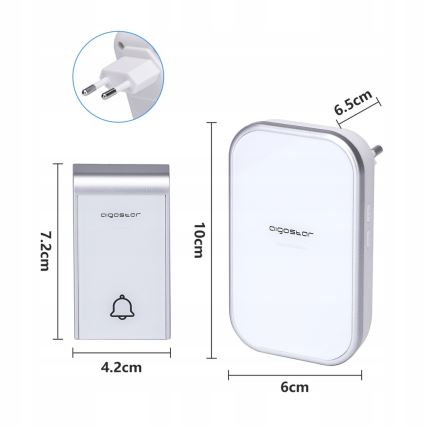 Aigostar - SET de 2 timbres inalámbricos para enchufe 230V/12V IP44 blanco