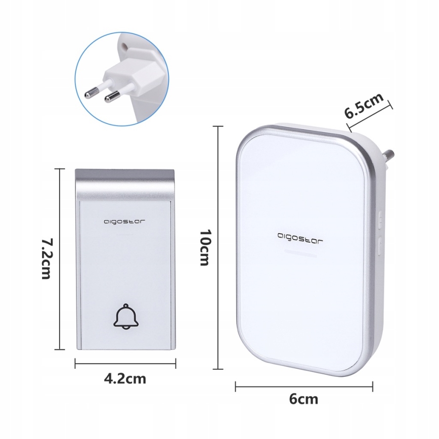 Aigostar - SET de 2 timbres inalámbricos para enchufe 230V/12V IP44 blanco