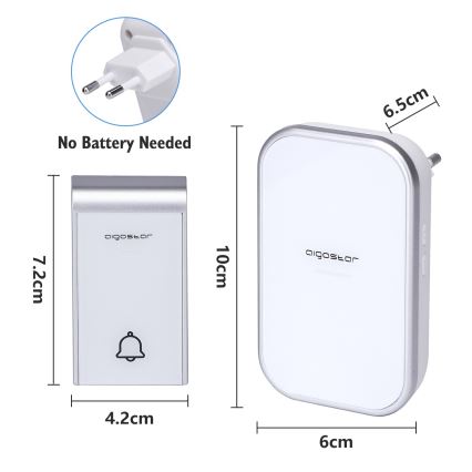Aigostar - SET de 2 timbres inalámbricos para enchufe 230V/12V IP44 blanco