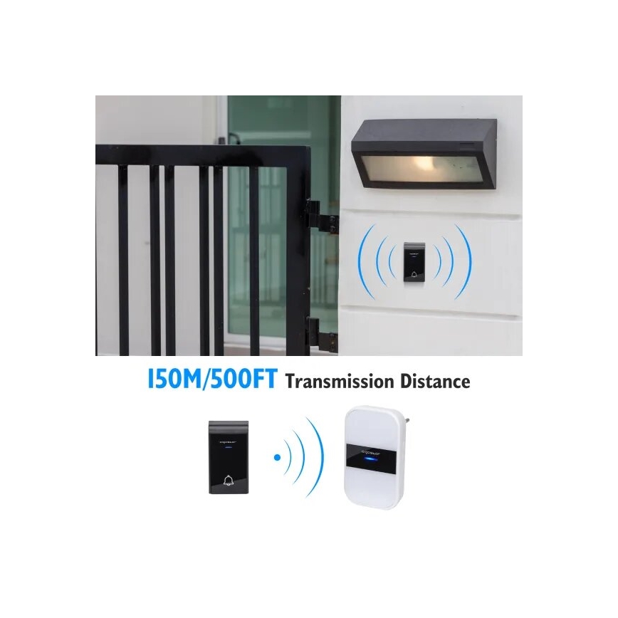 Aigostar - SET de 2 timbres inalámbricos para enchufe 230V/12V IP44 blanco/negro