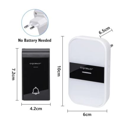 Aigostar - SET de 2 timbres inalámbricos para enchufe 230V/12V IP44 blanco/negro