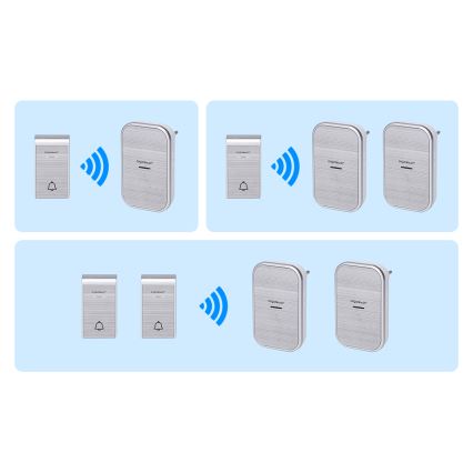 Aigostar - SET de 2 timbres inalámbricos para enchufe 230V/12V IP44 color plata