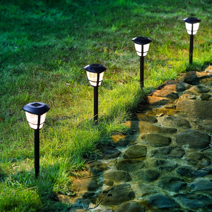 Aigostar - Pack de 12 lámparas solares LED LED/0,06W/2V 33,8 cm 6500K 100 mAh IP44 negras