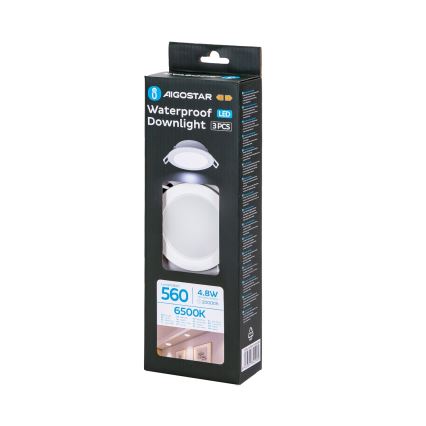 Aigostar - JUEGO de 3 downlights LED para baño LED/4,8W/230V IP65 blanco