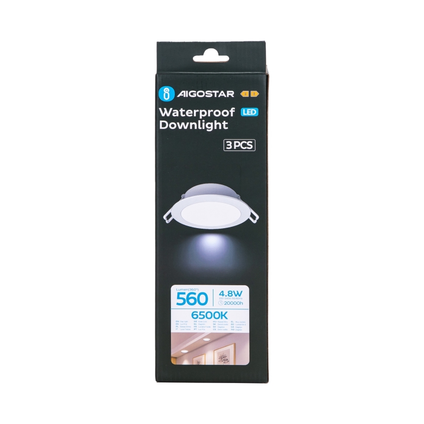 Aigostar - JUEGO de 3 downlights LED para baño LED/4,8W/230V IP65 blanco