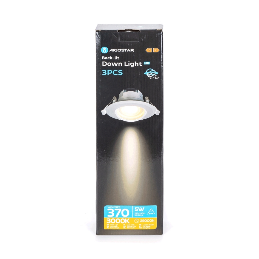 Aigostar - JUEGO de 3 focos empotrados LED/5W/230V 3000K diá. 8,5 cm blanco