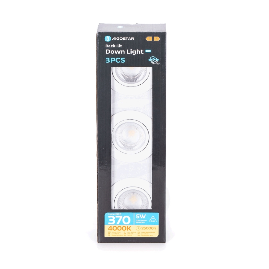 Aigostar - JUEGO de 3 focos empotrados LED/5W/230V 4000K de 8,5 cm color blanco