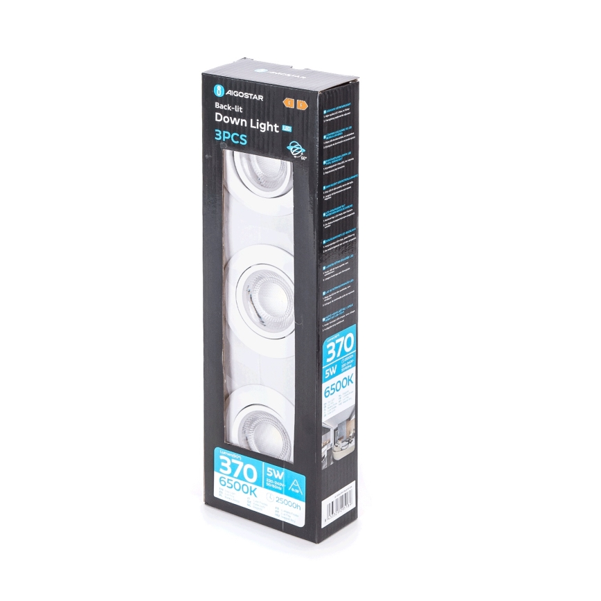 Aigostar - Juego de 3 luces empotrables LED/5W/230V 6500K diámetro 8,5 cm blanca