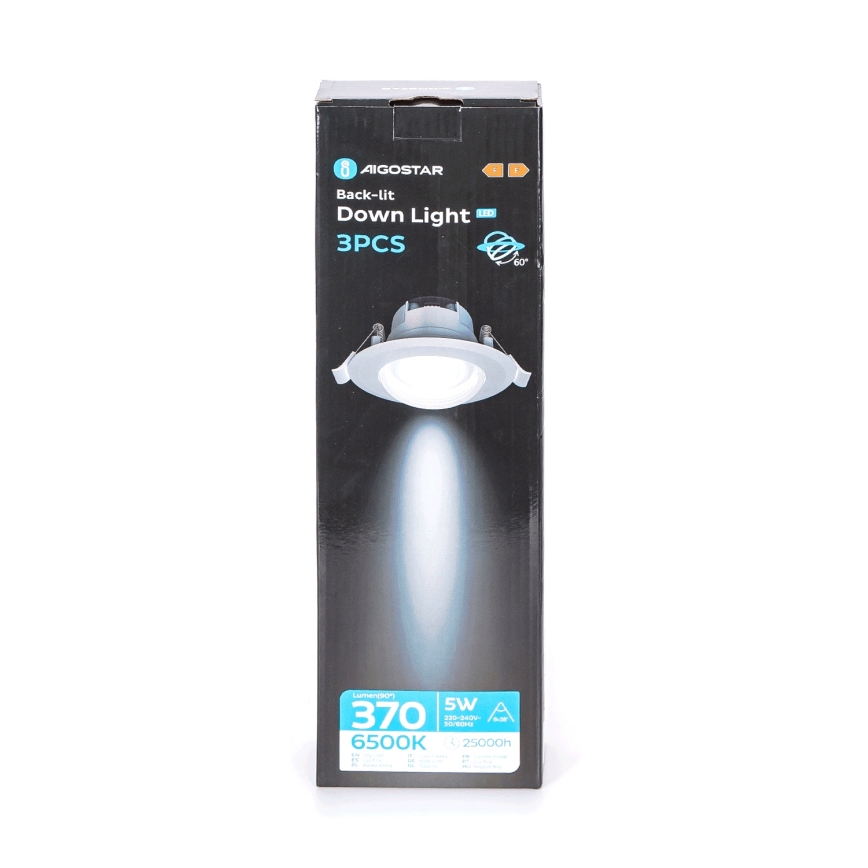 Aigostar - Juego de 3 luces empotrables LED/5W/230V 6500K diámetro 8,5 cm blanca