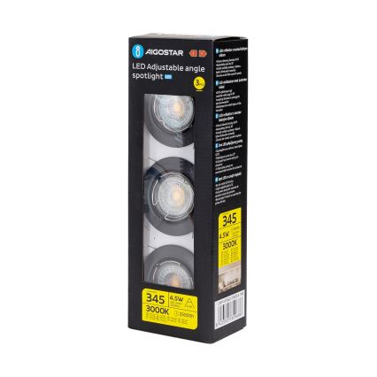 Aigostar - Juego de 3 luminarias empotrables LED 1xGU10/4,5W/230V 3000K negro