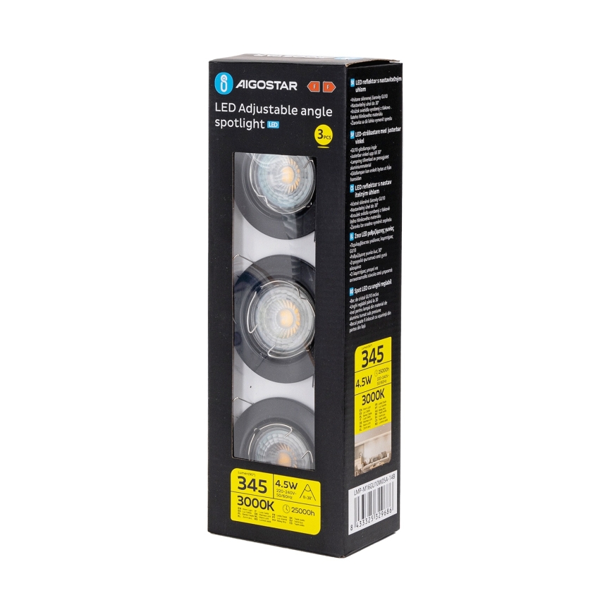 Aigostar - Juego de 3 luminarias empotrables LED 1xGU10/4,5W/230V 3000K negro