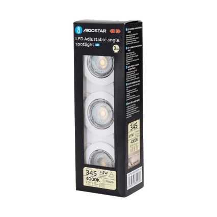 Aigostar - Juego de 3 luminarias empotradas LED 1xGU10/4,5W/230V 4000K blanco