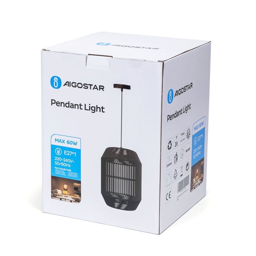 Aigostar - Lámpara colgante 1xE27/60W/230V negro