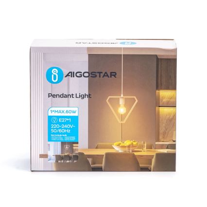 Aigostar - Lámpara colgante de madera con cable, 1xE27/60W/230V, acabado en pino