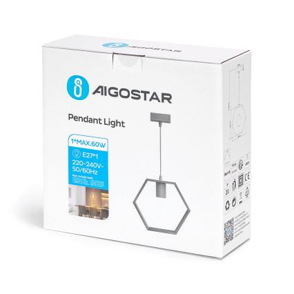 Aigostar - Lámpara colgante de madera con cable 1xE27/60W/230V pino