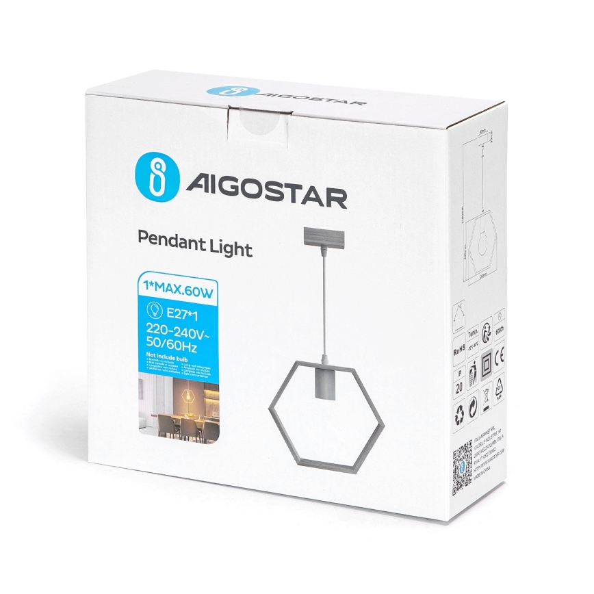 Aigostar - Lámpara colgante de madera con cable 1xE27/60W/230V pino