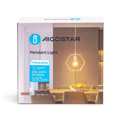 Aigostar - Lámpara colgante de madera con cable 1xE27/60W/230V pino