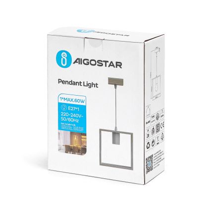 Aigostar - Lámpara colgante de madera de pino con cable 1xE27/60W/230V