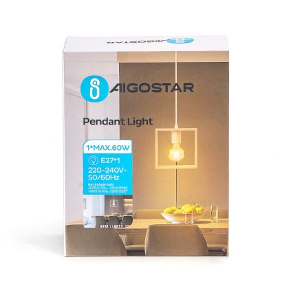 Aigostar - Lámpara colgante de madera de pino con cable 1xE27/60W/230V