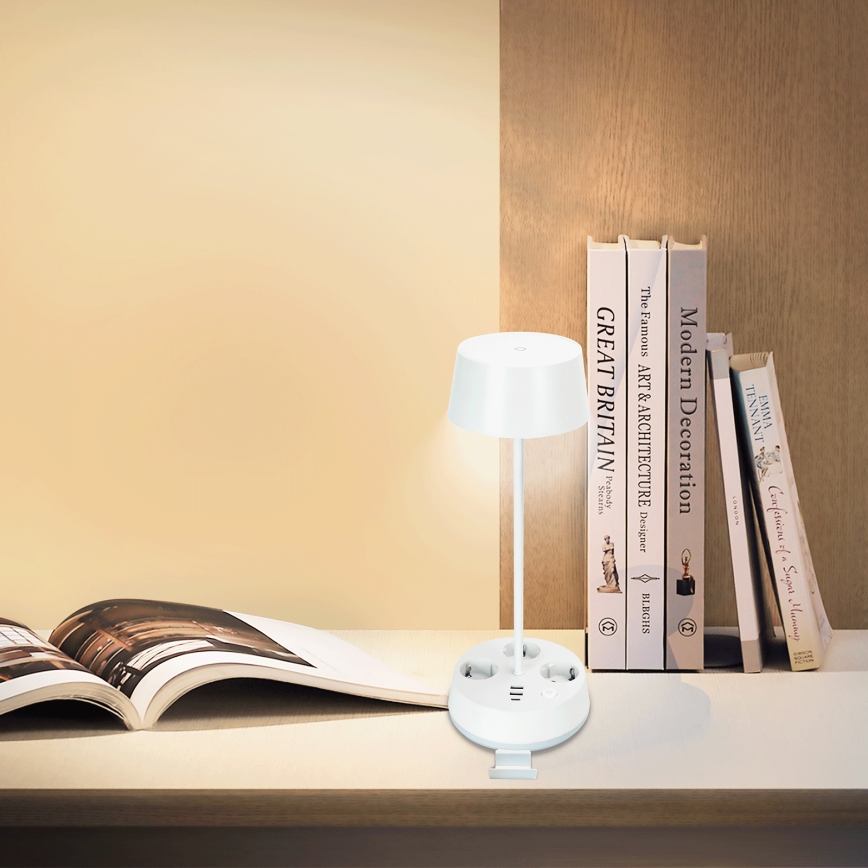 Aigostar - Lámpara de escritorio LED regulable con tomas de corriente y USB LED/4,6W/230V 3000/4000/6500K blanca