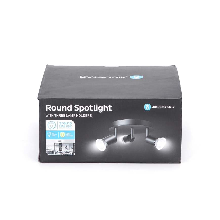 Aigostar - Lámpara de focos 3xGU10/60W/230V negra