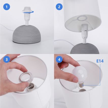 Aigostar - Lámpara de mesa 1xE14/40W/230V gris/blanco