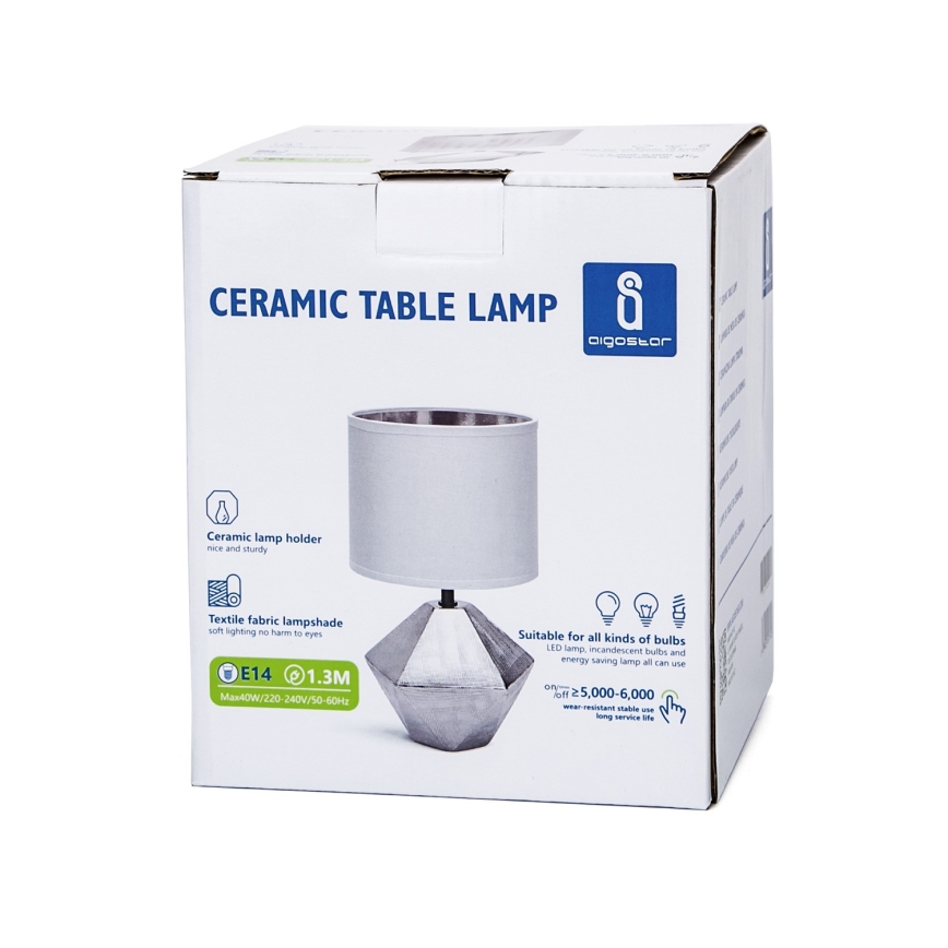 Aigostar - Lámpara de mesa 1xE14/40W/230V plata/blanco