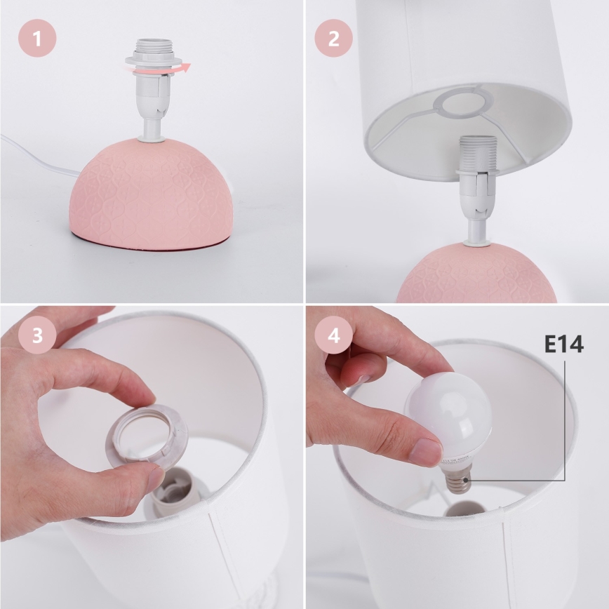 Aigostar - Lámpara de mesa 1xE14/40W/230V rosa/blanco