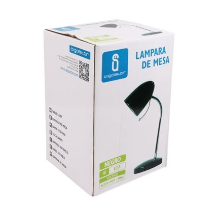 Aigostar - Lámpara de mesa 1xE27/36W/230V negra/cromo brillante