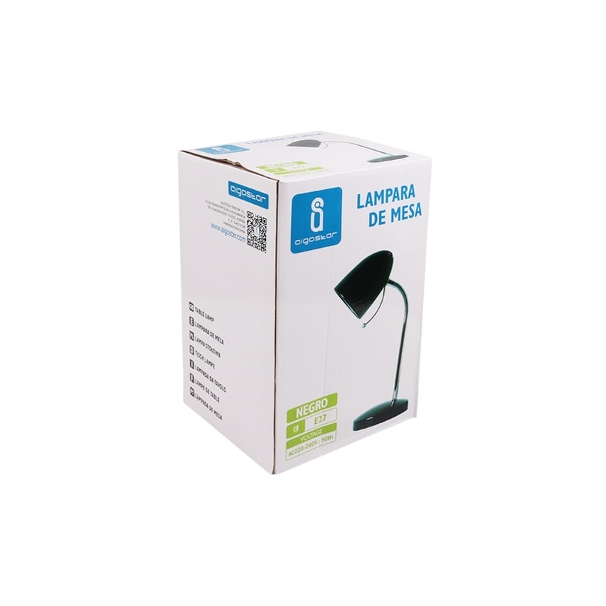 Aigostar - Lámpara de mesa 1xE27/36W/230V negra/cromo brillante