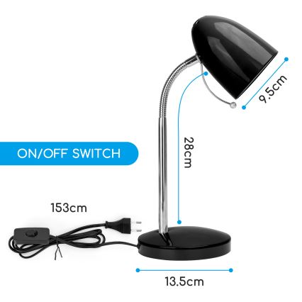 Aigostar - Lámpara de mesa 1xE27/36W/230V negra/cromo brillante