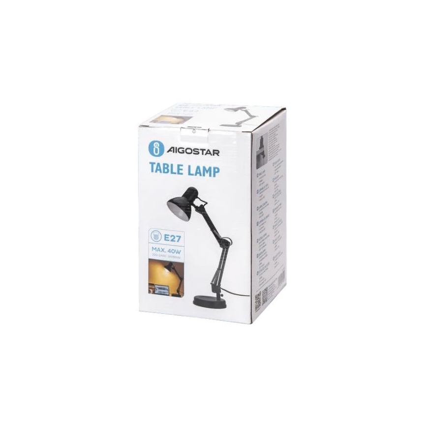 Aigostar - Lámpara de mesa 2en1 1xE27/40W/230V negro