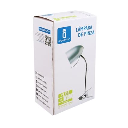Aigostar - Lámpara de mesa con clip 1xE27/11W/230V plateada/cromo brillante